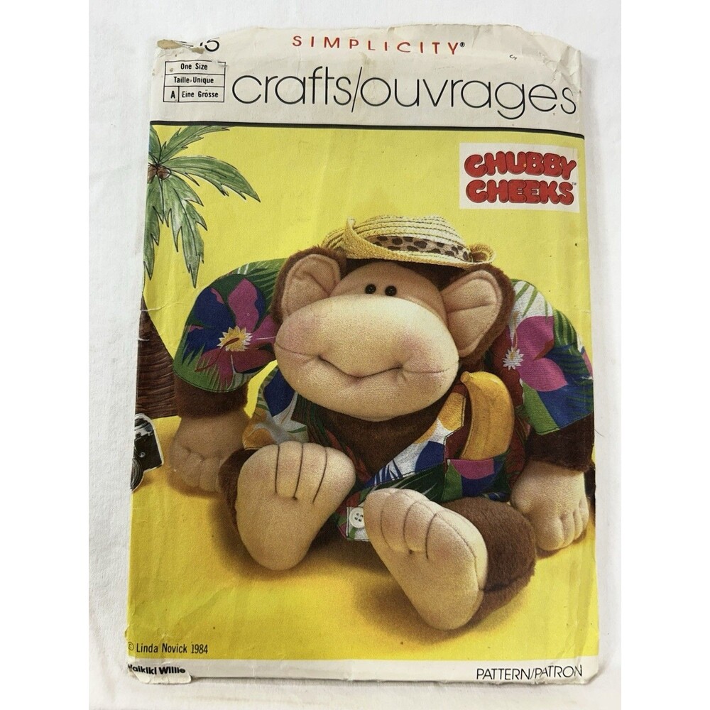 Simplicity Waikiki Willie Plush Stuffed Chubby Cheeks 8" Monkey & Clothes # 7415